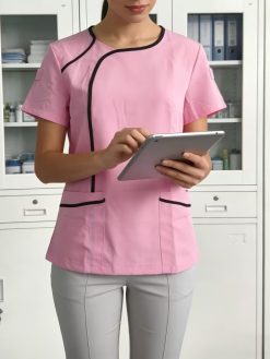 Women’s Pink Color-Trim Scrub Top