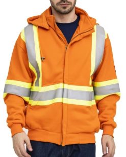 Men’s Orange Hi-Vis Hooded Work Jacket